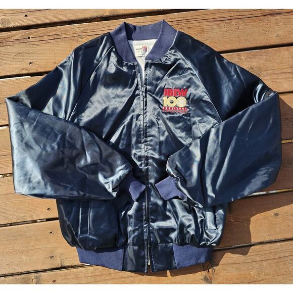Louie Other - Vintage King Louie Jacket PRO FIT IBEW Satin Zip Navy Blue USA Large 100 Years